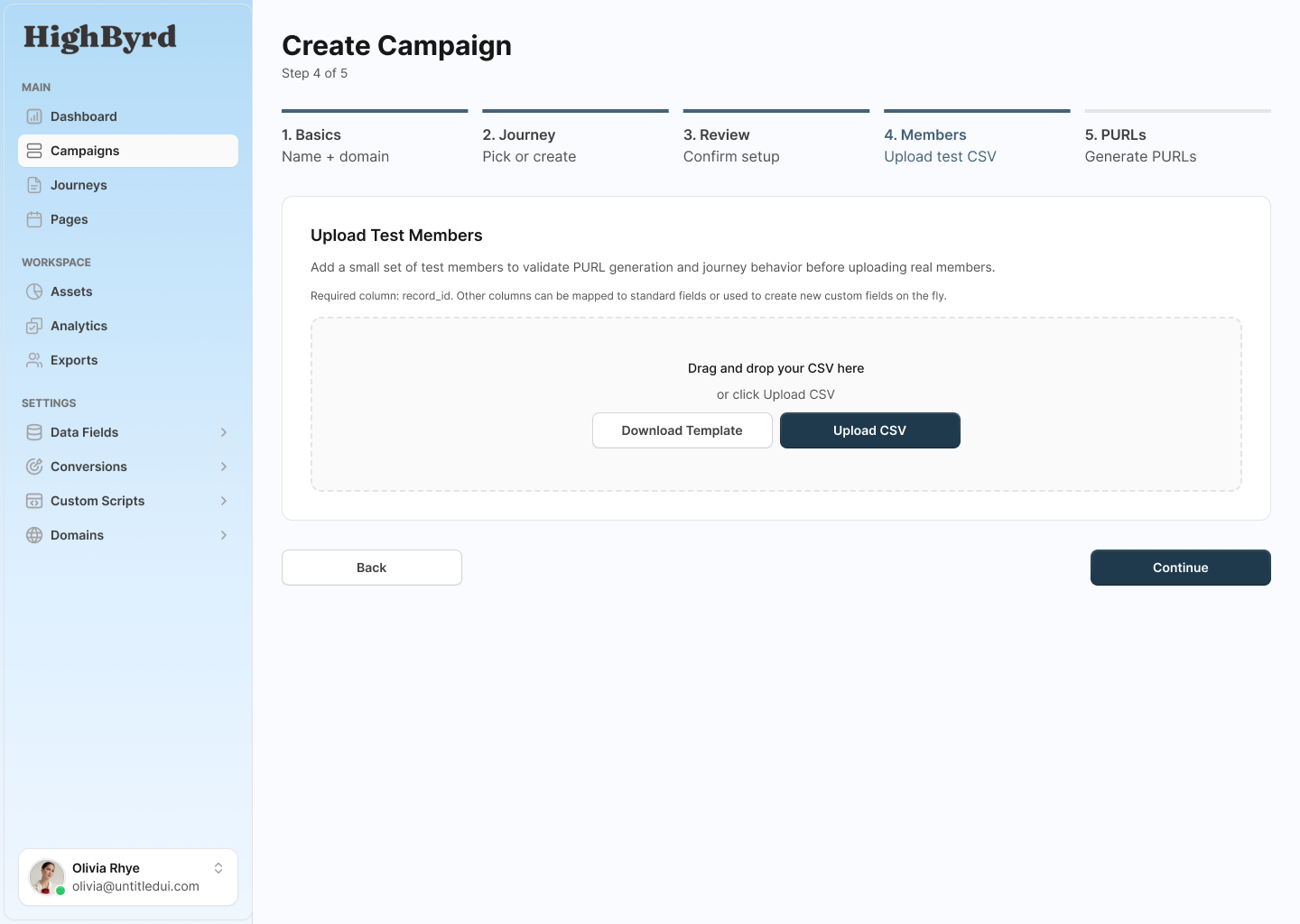 Uploading and mapping an audience in the HighByrd campaign wizard