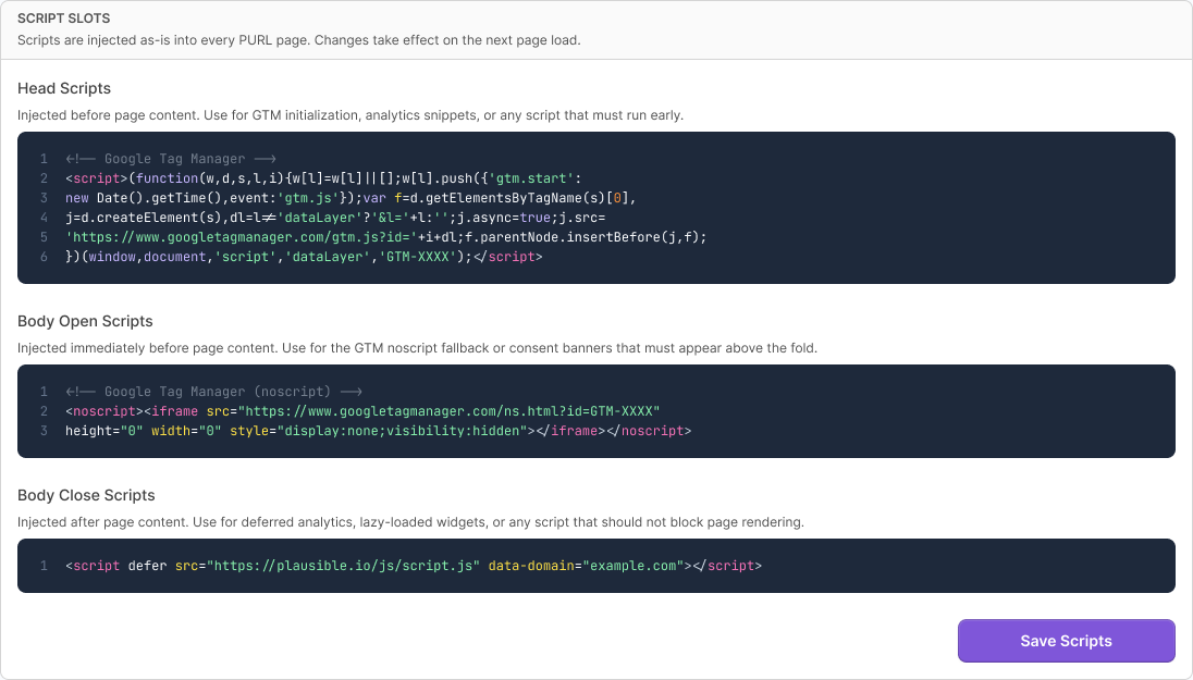 The three script-injection slots