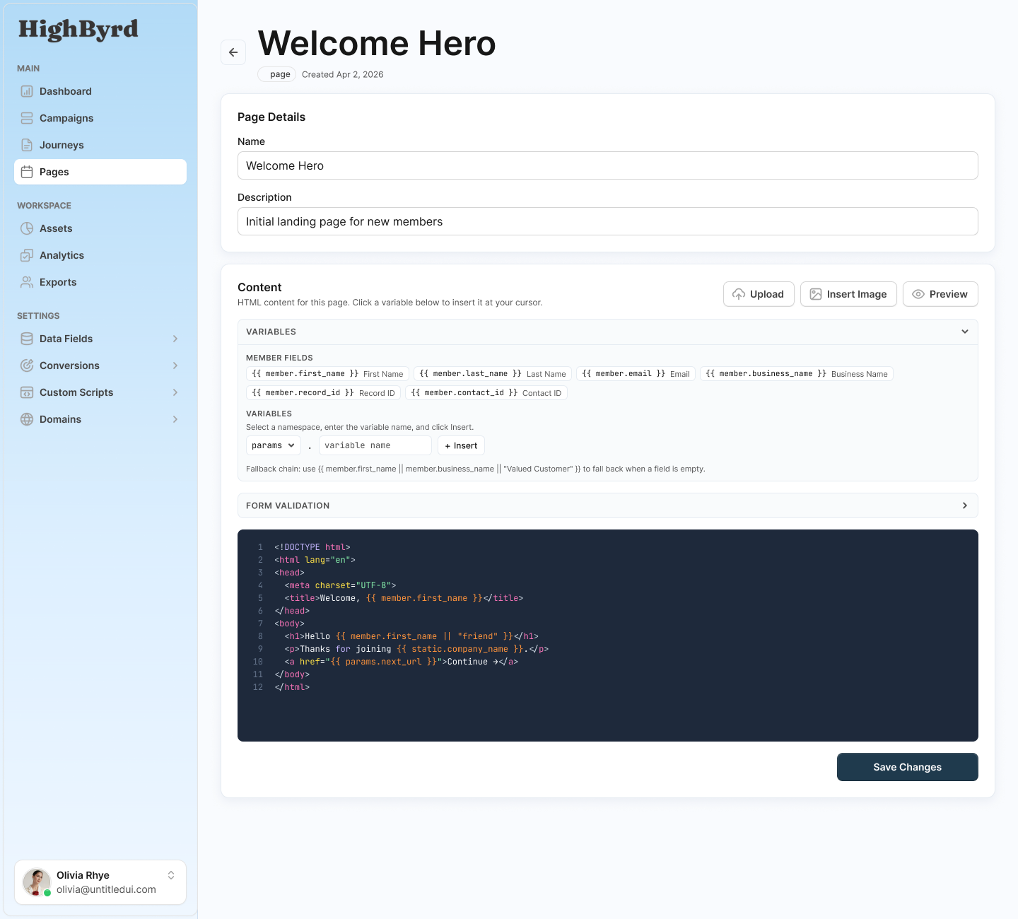 The HighByrd page editor